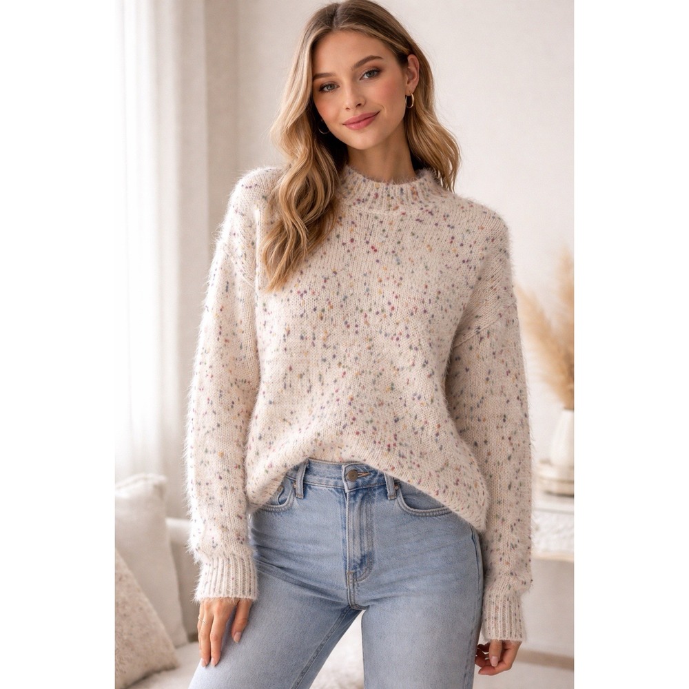 Sadie and Sage Sweater Womens M Oversized Cream Nubby Multi Mock Neck Cozy core